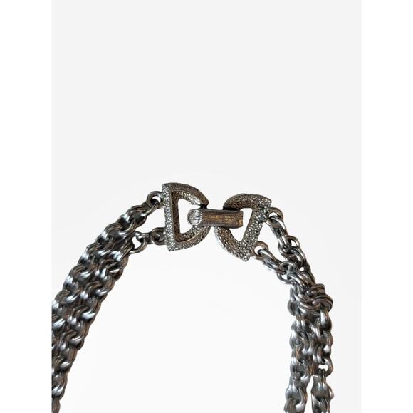 Vintage Crown Trifari Lariat Necklace Silver Tone Double Strand Pendant Dangle - Picture 7 of 7